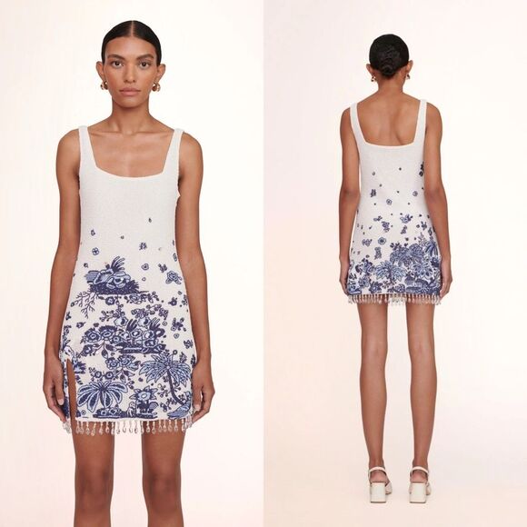 NWT STAUD Square Neck Crystal Fringe Le Sable Mini Dress Size XL $995 - Picture 1 of 9